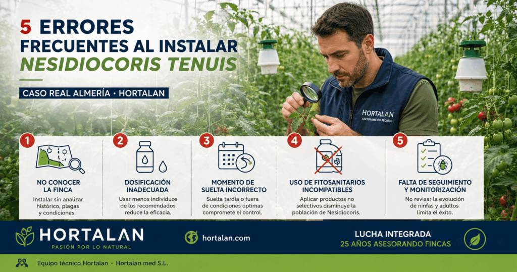 5 errores frecuentes al instalar Nesidiocoris tenuis en cultivo de tomate